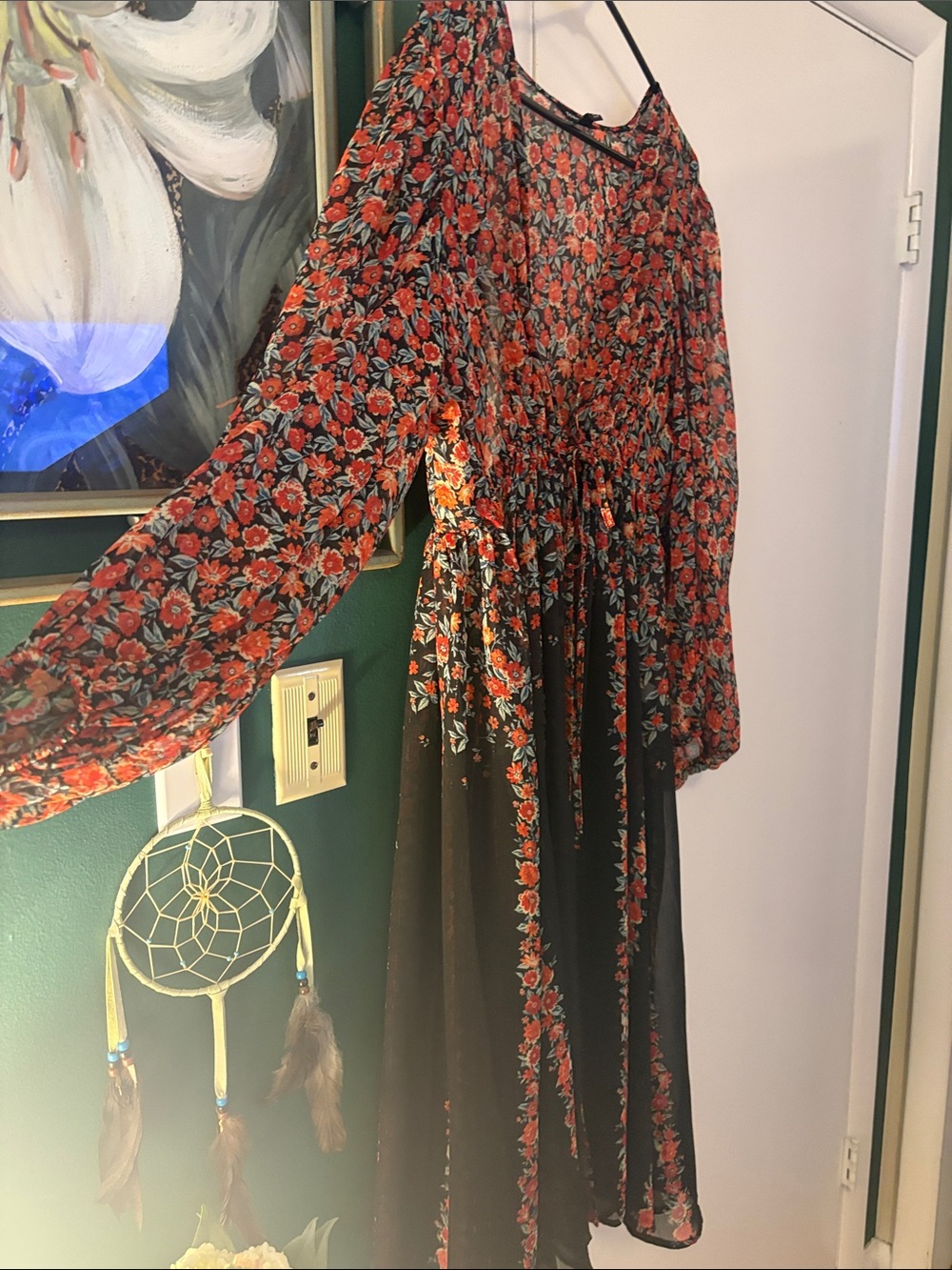 Floral Sheer Black Duster with Red Rose Print - Picture 4 of 6